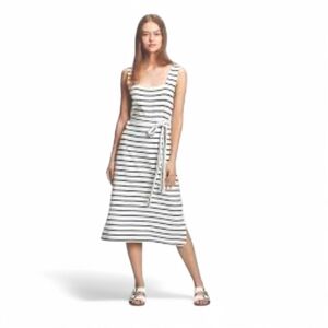 GAP Squareneck Tie Belt Cotton Midi Striped Summer Dress Women's Sz XS NWT‎